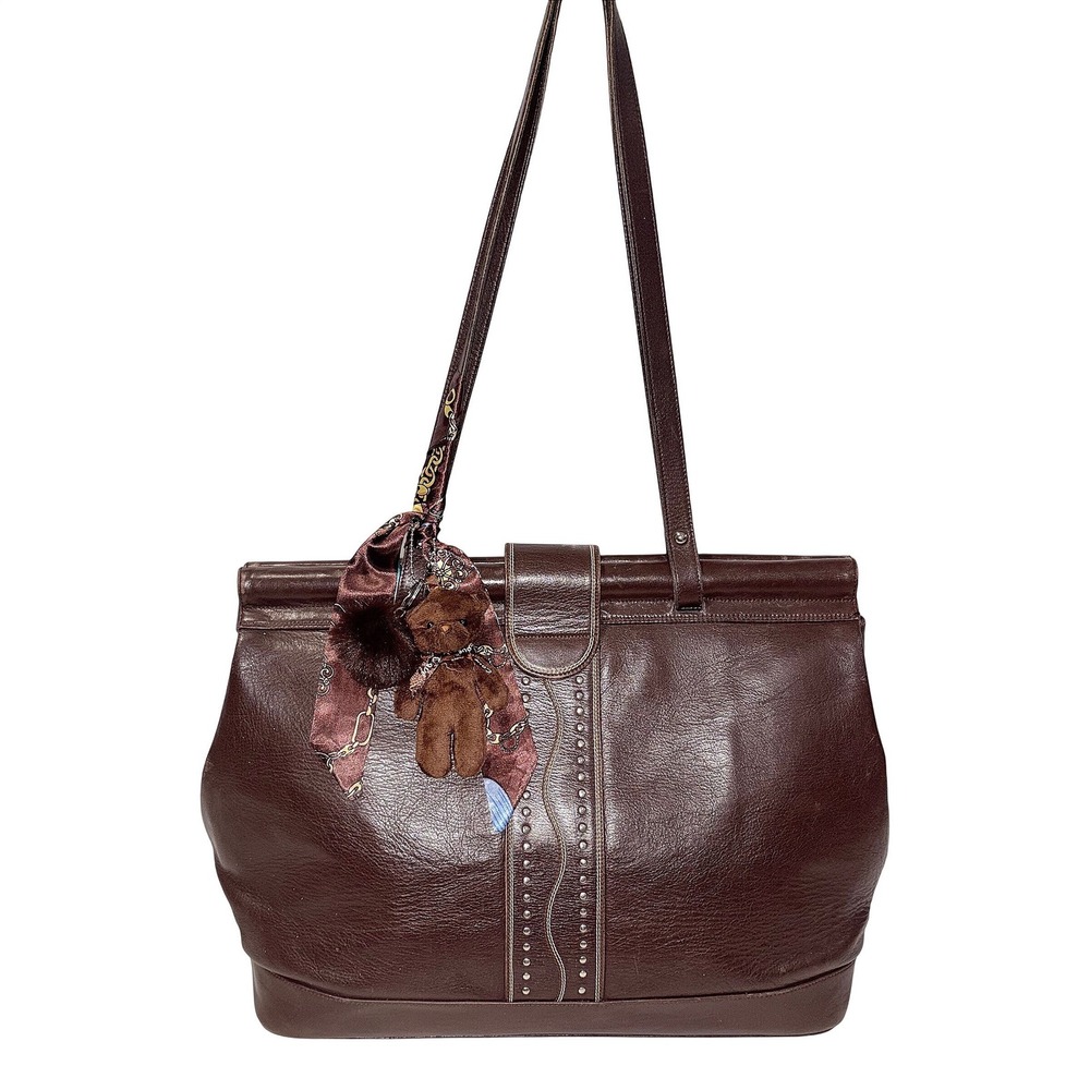 Vintage Kathi Kilburn Brown Leather Studded Tote Bag Handcrafted in Spain RARE